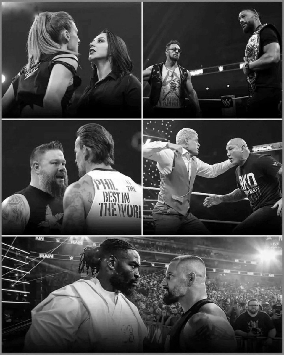 DamienMinator's tweet photo. Money in the bank or Sunday night main event matches 

Roman reigns vs la knight 
Cody Rhodes vs Randy Orion 
Cm punk vs Kevin Owen’s
Oba femi vs Bron breaker 
Stephanie vs Becky https://t.co/XpW3L5wSVy