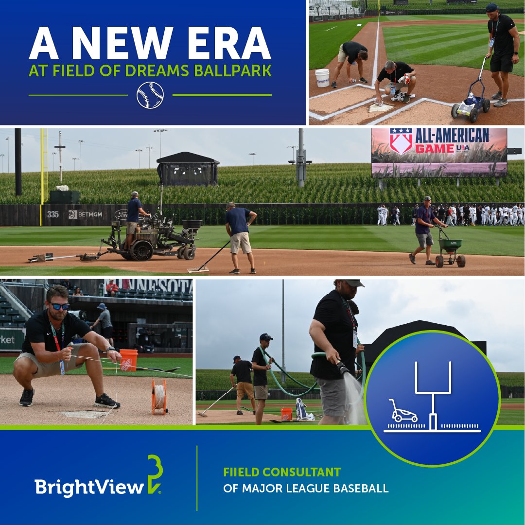 BrightView's tweet photo. Before the first pitch, there’s plenty of work going on behind the scenes. Our team has been meticulously preparing the Field of Dreams Ballpark so that it’s ready for one of baseball’s most memorable events. See more stunning stadium transformations at: https://t.co/Vqzvpc3fH4 https://t.co/ZvgdDppXkf