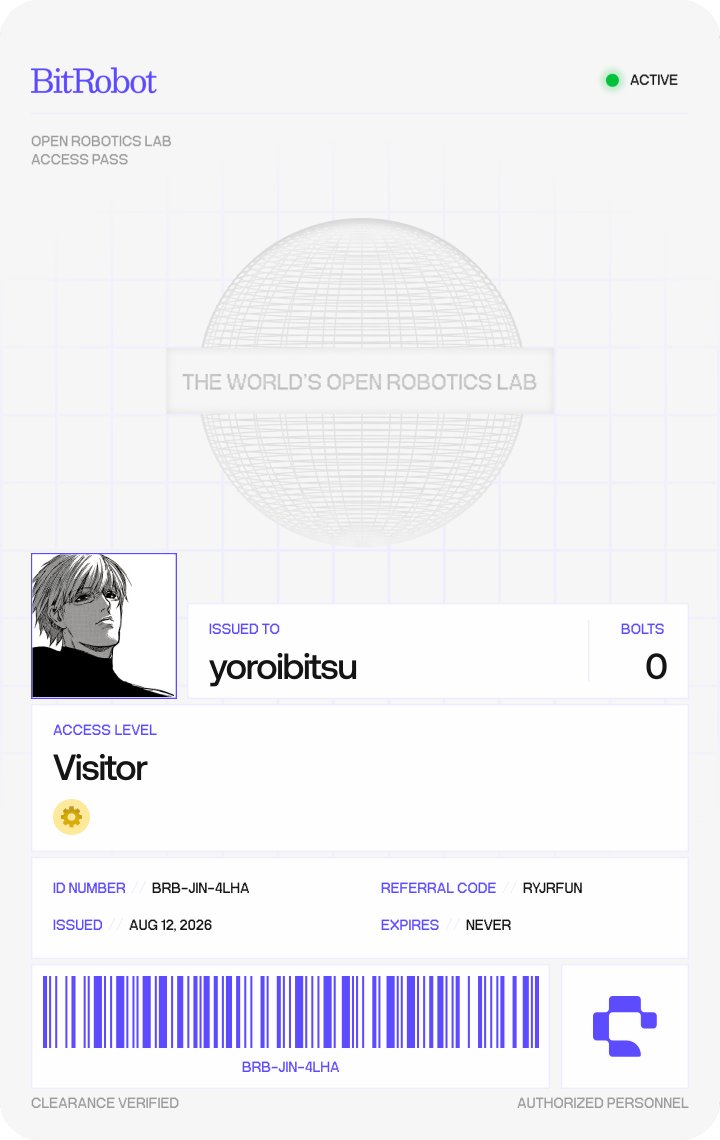 ant_weekend's tweet photo. Joined the project @BitRobotNetwork together with @axisrobotics and I got my ID card, join now🫂

AxisRobotics: https://t.co/G6goavjJY9
BitRobot: https://t.co/NqnSEcvh3K https://t.co/27QAvBA0DJ