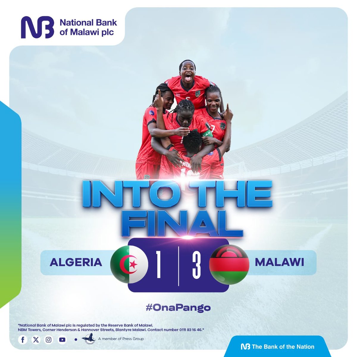 JulioMulenga's tweet photo. From a record-breaking debut to a place in the final, the Scorchers continue to make the nation proud. The dream lives on as Malawi prepares for the biggest match in its history.
#OnaPango
#WAFCON2026
#BankOfTheNation https://t.co/F9UxwrX0Vm