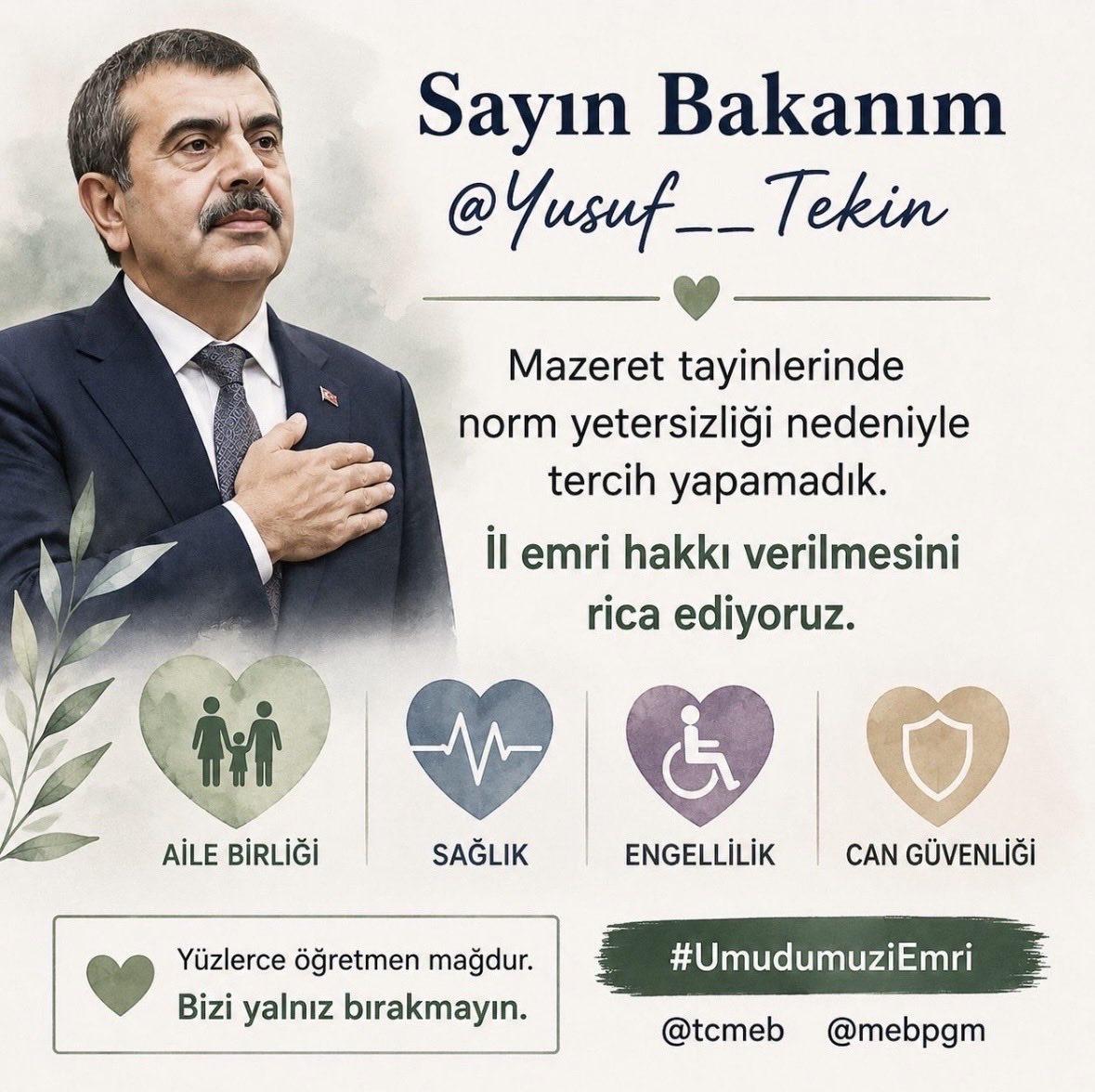 119ey's tweet photo. Sayın Bakanım @Yusuf__Tekin, aile yolu açılsın, yuvalar birleşsin, Maarif Ailesi kavuşsun. Aile Yılı’nda aile birliğimiz için il emri müjdesini saygıyla bekliyoruz. @RTErdogan @YilmazzGuney @EmineErdogan @dbdevletbahceli #MaarifAilesiMimariTekin 2 https://t.co/IcWItihN4V