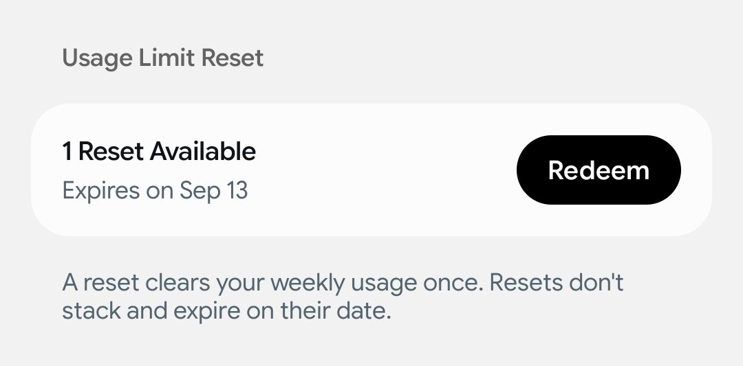 XFreeze's tweet photo. SpaceXAI just gave all SuperGrok users a free usage reset

You can now redeem a one-time reset that completely clears your weekly usage and starts your allowance fresh again

The reset doesn’t stack and mine expires September 13

Basically an extra full weekly allowance whenever you decide to use it

Keep tokenmaxxing...😭