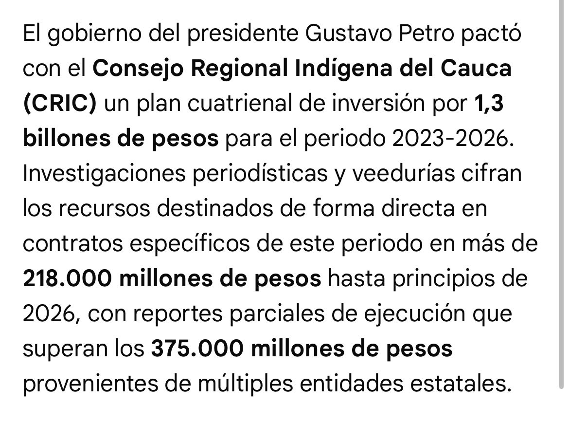 gdavidq's tweet photo. @federicoalves Señor experto en crisis de Colombia, no se preocupe. El Gobierno de petrro* le ha entregado a la CRIC y otras agremiaciones indígenas dinero que nunca se ha visto invertido. Seguramente lo utilizarán ahora https://t.co/6Qt2rNGHs4