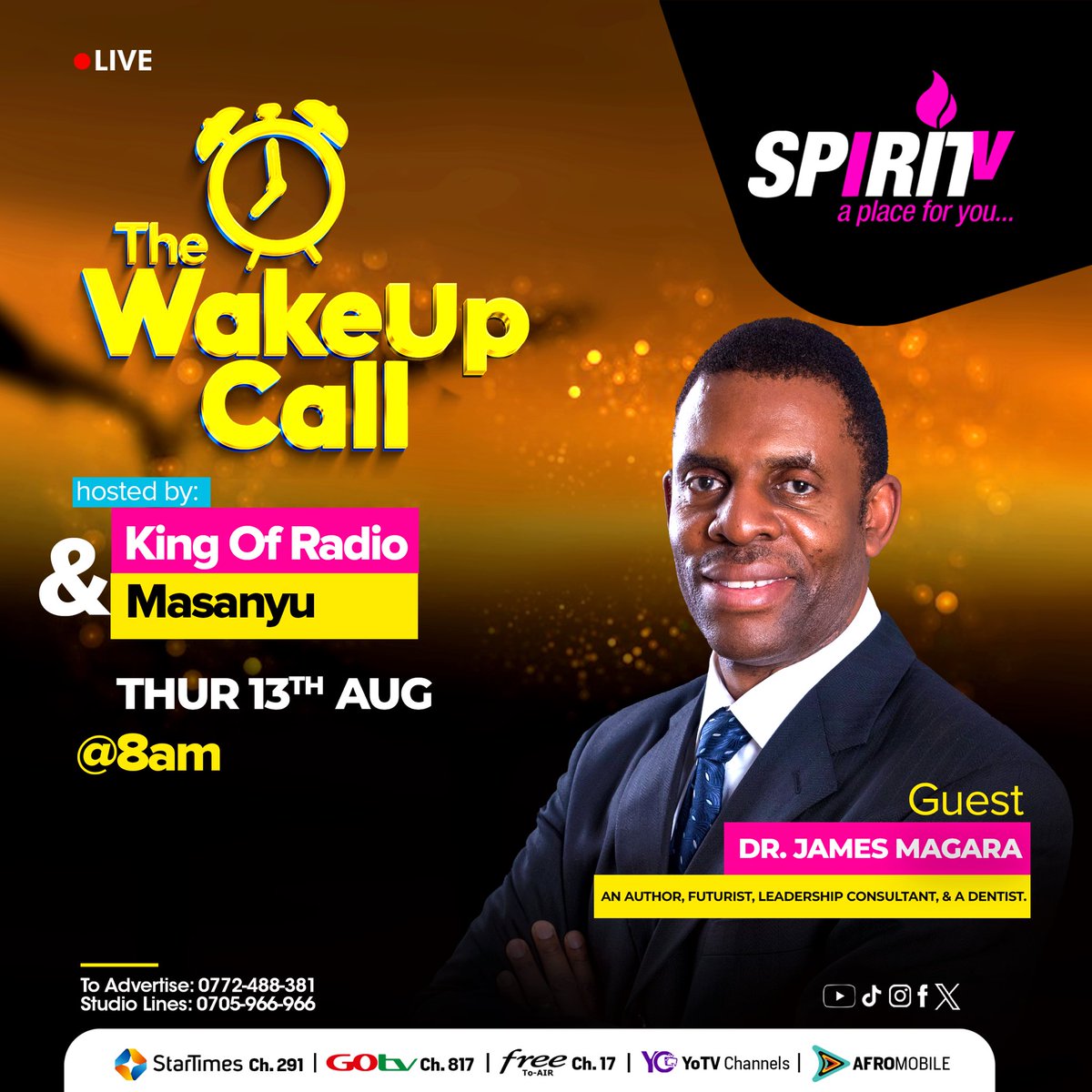 DrJamesMagara's tweet photo. Join me tomorrow at 8:00 AM on Spirit TV &amp; Spirit Radio as we discuss Holistic Health

Don’t miss it. Share with someone! 🇺🇬

#HolisticHealth #SpiritTV #SpiritRadio #DrJamesMagara https://t.co/Df6mJm2j5e
