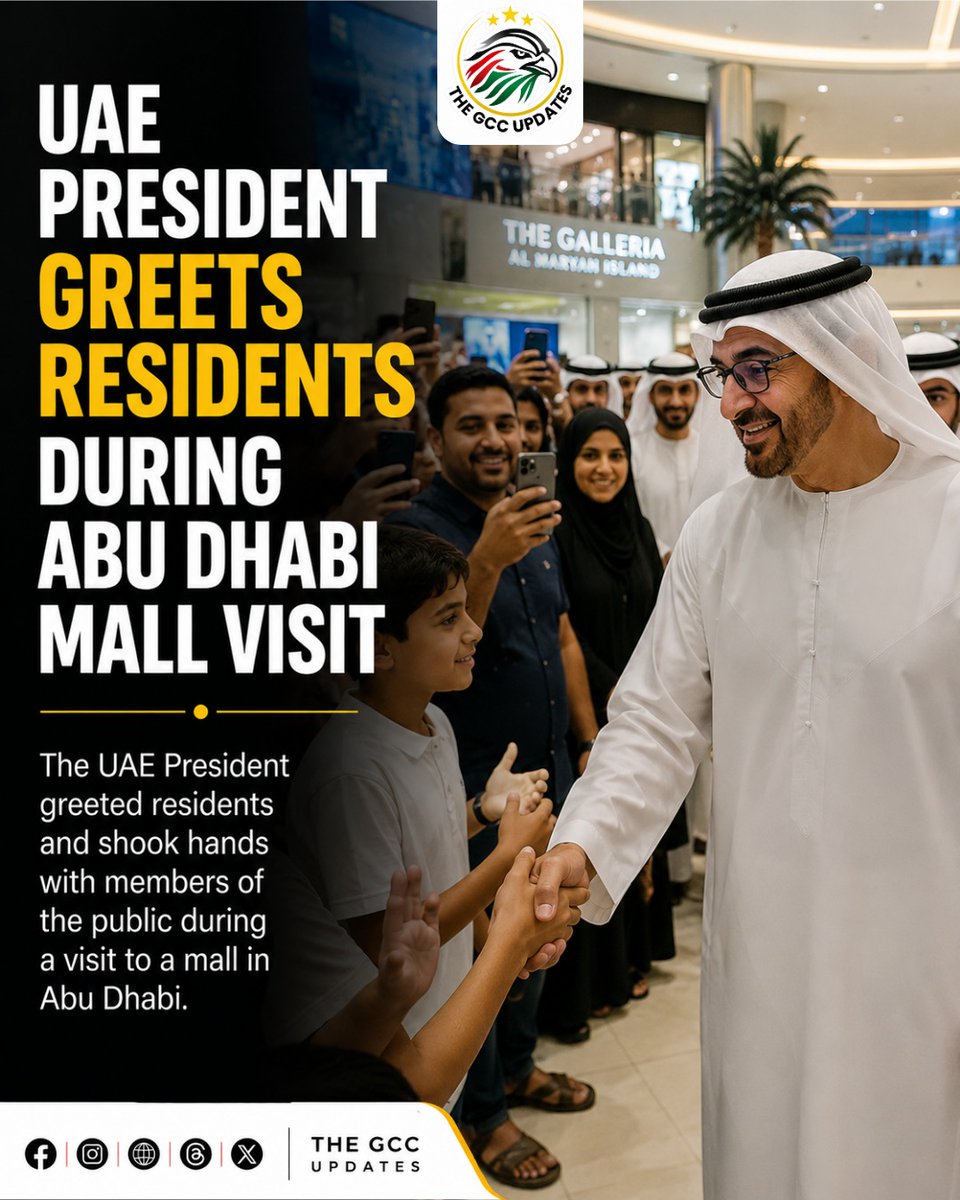TheGCCUpdates's tweet photo. *UAE PRESIDENT GREETS RESIDENTS DURING ABU DHABI MALL VISIT*

The UAE President greeted residents and shook hands with members of the public during a visit to a mall in Abu Dhabi.

#UAE #AbuDhabi #UAEPresident #News #UAE https://t.co/X1hmqxTYEn