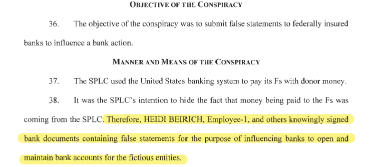 Techno_Fog's tweet photo. Unsealed: the indictment of former SPLC CFO Heidi Beirich

She dated/lived with a neo-Nazi and used donor funds laundered through a fake company to enrich them both

She created fake companies to launder donor money to hate groups and structured transactions to avoid oversight https://t.co/INWP6MCMGa