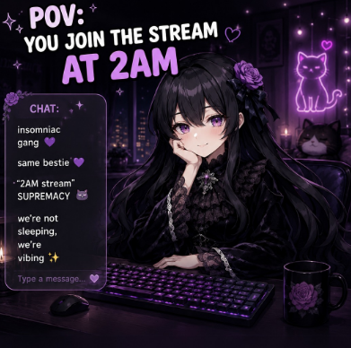 HilakiVTuber's tweet photo. POV: You joined the stream at 2AM… and somehow it became a sleepover

No sleep, just vibes, chaos, and questionable decisions with chat

Would you stay up this late for your favourite VTuber?

#VTuber #VTuberEN #VTuberCommunity #TwitchStreamer #SmallStreamer #GamingCommunity https://t.co/VnsKxk4GP4