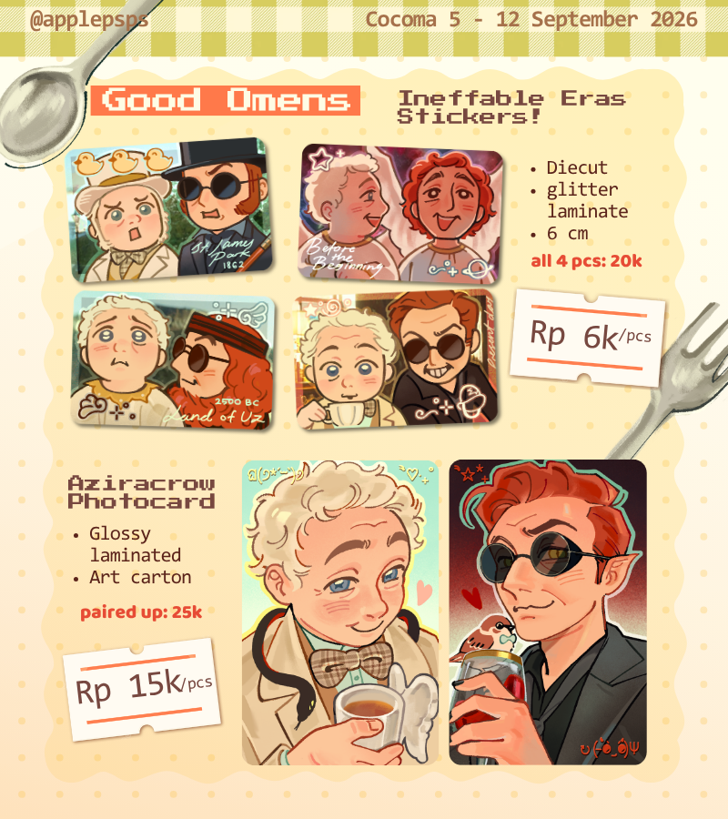 applepsps's tweet photo. [💗&amp;🔁are appreciated!! ^^]
🍎#COCOMA5 OTS catalogue!
 
🗓️12 September 2026 (Day 1 Only)
📌Booth @ A-4 (Teh Apel)

🍏The Promised Neverland, New Jeans, AOD, Good Omens, ALNST, Alien Stage
(1/2) 
#cocoma5catalogue https://t.co/fGTIAMXmRO