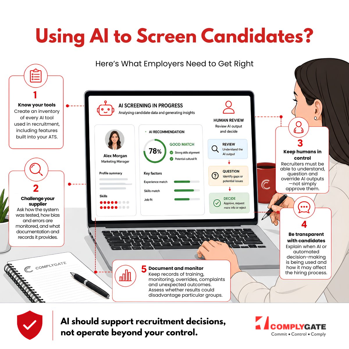 Complygate_'s tweet photo. AI can support recruitment, but employers still need to stay in control.
Want to strengthen your recruitment screening process? Contact Complygate for more information. https://t.co/S2X2UiYht8
#AIRecruitment #AIscreening #Recruitment #BackgroundScreening #HR #HRTech #Complygate https://t.co/YROTojTCmI