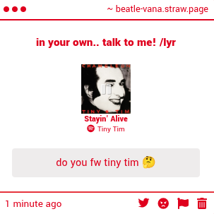 beatle_vana's tweet photo. hello hi yes i do fw tiny tim that songwas awesome

https://t.co/VMthWpEsnE https://t.co/Dxx0Kykty2