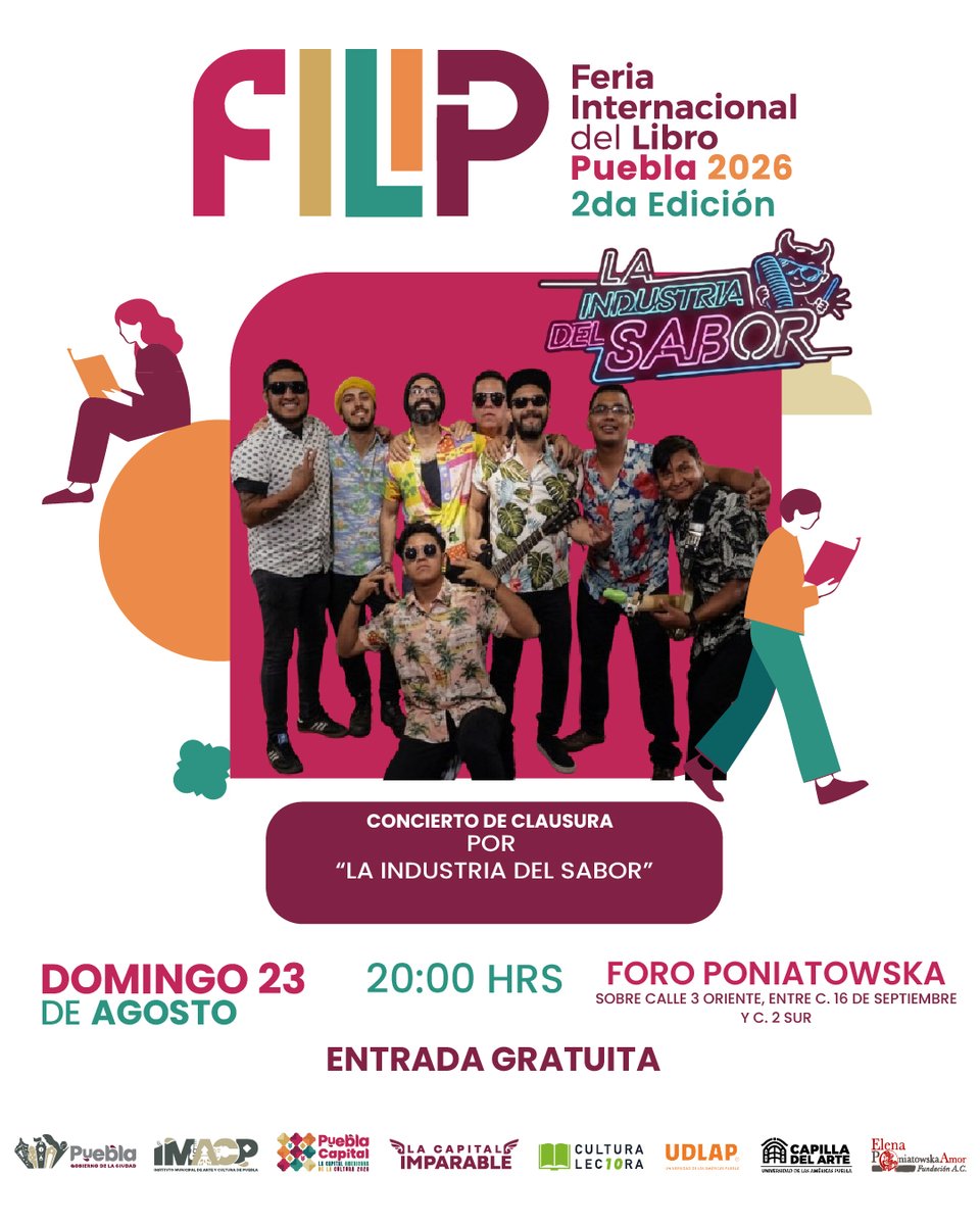 IMACP's tweet photo. 📖 | La #FILIP2026 cerrará su segunda edición hablando de paz , inteligencias infantiles, escritura y conciertos. 🎶🕊️

#PueblaCapitalAmericana2026 despide la fiesta del libro como empezó... en voz alta. 📚

🗓️ Domingo 23 de Agosto.
📍 Foro Poniatowska. https://t.co/OEFNdt141C