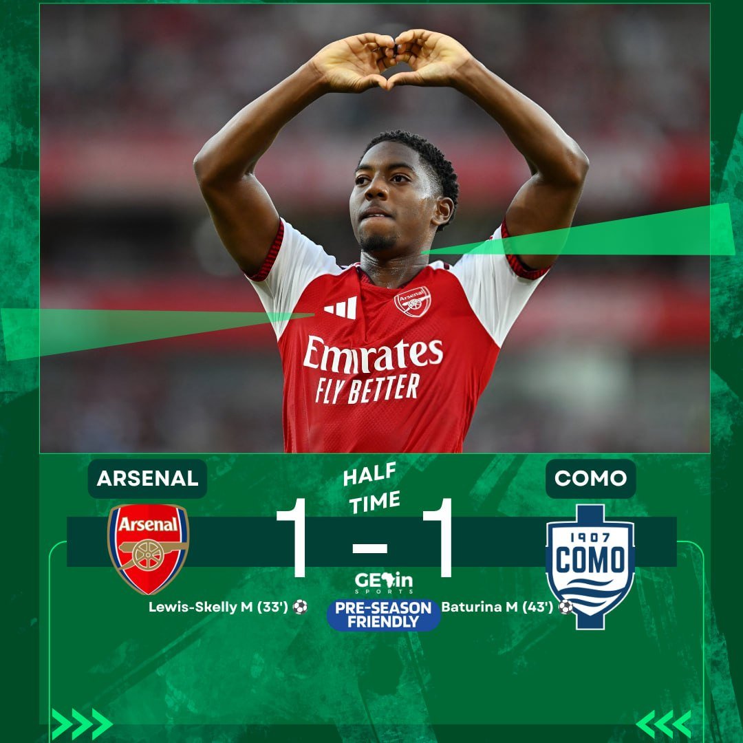 _GETinSports's tweet photo. HT Arsenal 1 - 1 Como
Lewis-Skelly scored for Arsenal and did the love celeberation and Baturina equalized. Its level!
#ARSCOM #AFC #ARSFC https://t.co/nZIIFAK7tv