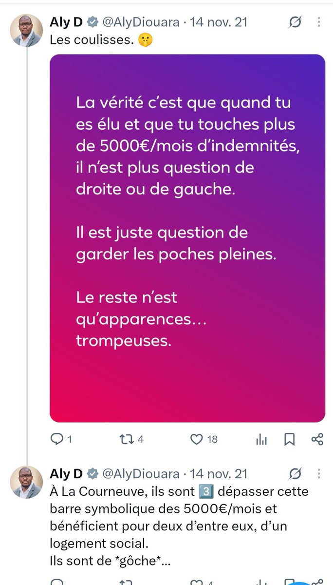 Aminelkhatmi's tweet photo. D’ailleurs, êtes-vous le même @AlyDiouara qui dénonçait les élus qui percevaient plus de 5 000 € par mois pour « garder les poches pleines » ? Vous êtes le même qui cumule son indemnité de député et celle de maire, ou c’est votre double maléfique ? 😂🤣 https://t.co/6pCV670FlU