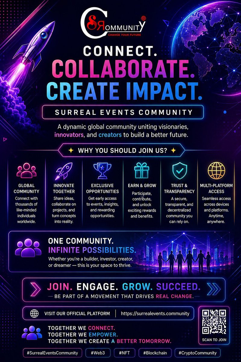 SURREALEVENT's tweet photo. Welcome to Surreal Events Community — a dynamic global community bringing together visionaries, innovators, creators, investors, and dreamers to build a better digital future. 💫
🌍 Why Join Us?
✨ Connect with a global community
🚀 Innovate &amp; collaborate on new ideas
#surreal https://t.co/yXWVSAfz8Y