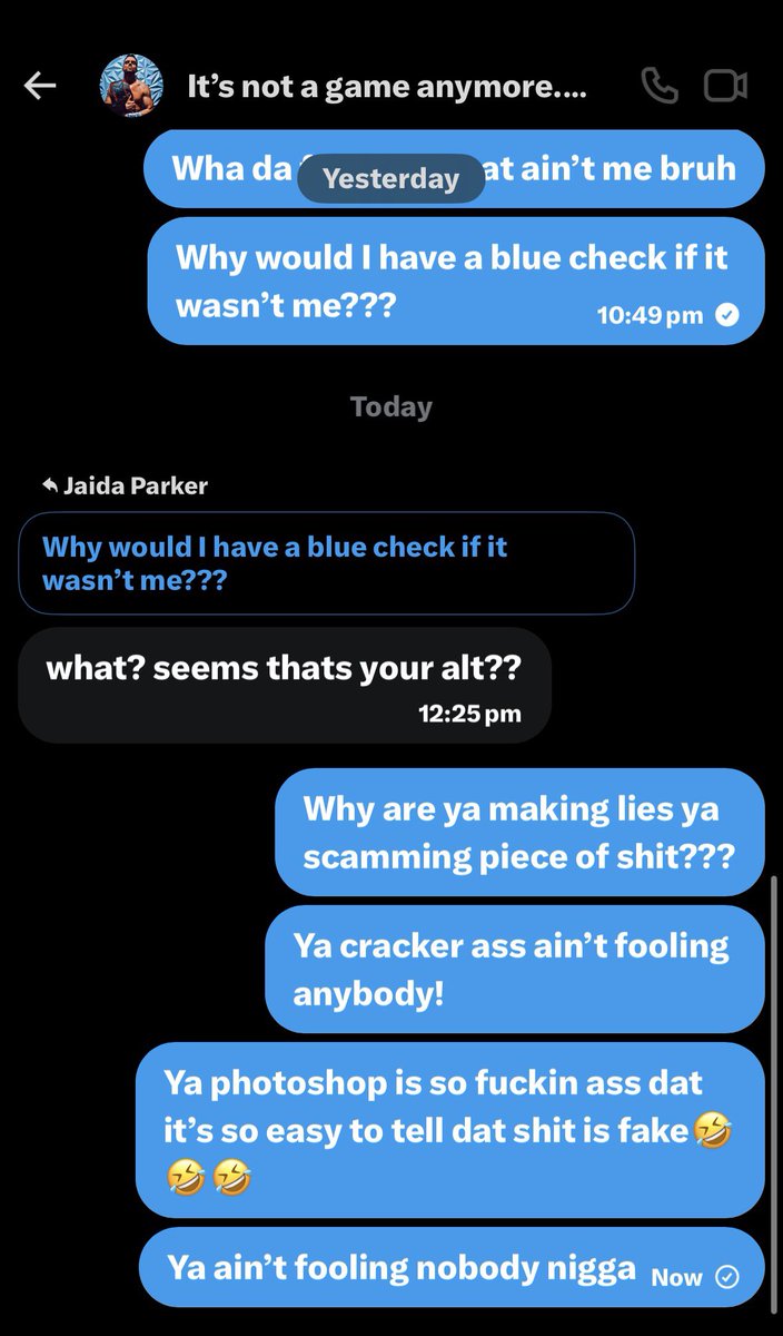JaidaParkerRP's tweet photo. Everyone be aware of dis fool! If ya get any screenshots of a “alt account” of yours, plz be aware it’s fake and dat dis nigga is just trying to scam ya ass. Don’t fall for da bullshit he’ll send ya‼️ https://t.co/0bTJzEJg7R
