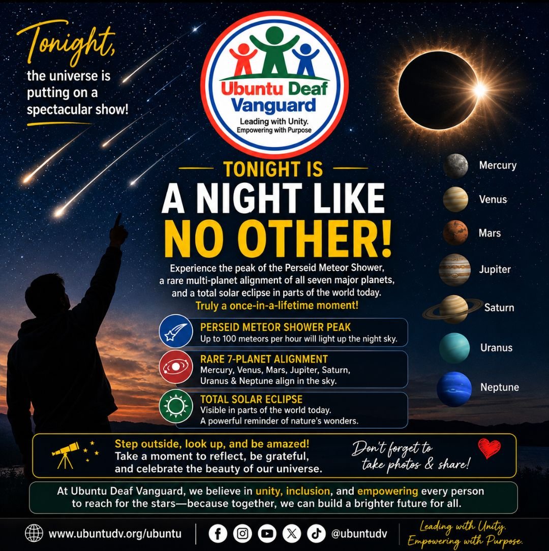 ubuntudv's tweet photo. TONIGHT, LOOK UP! THE UNIVERSE HAS A STORY TO TELL. 

Tonight, the sky invites us to pause, look upward, and marvel at the incredible beauty of our universe. 
 #EmpoweringWithPurpose https://t.co/nbNpUylS2e
