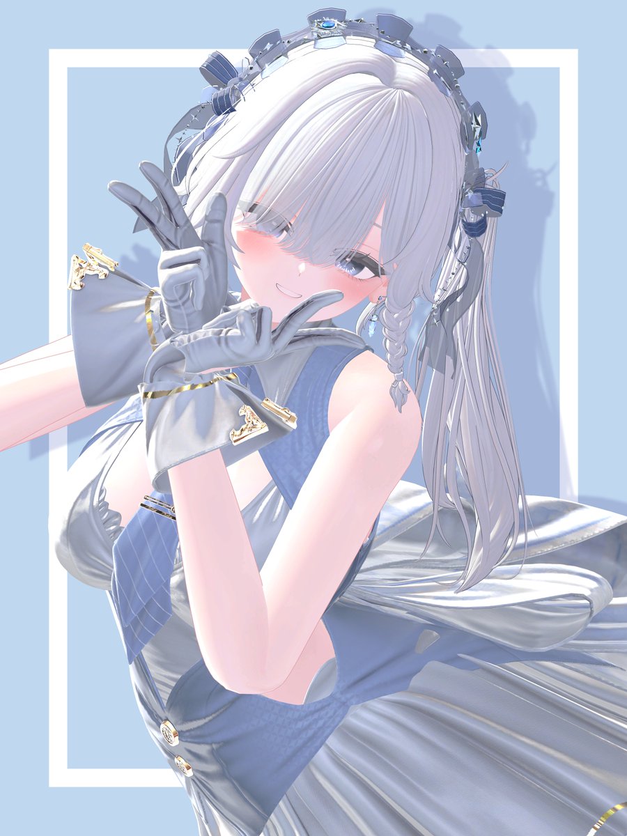 BuBuBuBluMou's tweet photo. おはよー！

昨日たまたま流れてきて一目惚れした衣装着せてみたよー！！
サイドテール&amp;ヘッドドレスと合わさってめっちゃアイドルっぽくなって超かわいい！！
アイドルしなーの推してくれてもいいんですよ～？
#VRChat #Shinano3D #Ene_Collection https://t.co/Ajf3Qh8kTx