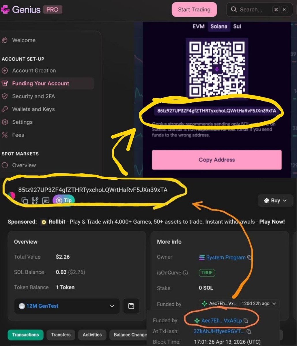 carlsmithdjta's tweet photo. Huge! Found A Wallet on @GeniusTerminal website

Which Lanched A test coin on solana $GenTest

6EAKrXKhJuFVaSa4n4SEtfVx7ubyC7ecKgiQD35qpump

Wallet Address on docs is:
85tz927UP3ZF4gfZTHRTyxchoLQWrtHaRvF5JXn39xTA

that wallet funded by deployer wallet since 120days ago, deployer wallet : Aec7EhowQGehBDkQJxGaKdBp2VXtVMyo6i3APdVxA5Lp

that funded wallet deployed $GenTest, 

CA: 6EAKrXKhJuFVaSa4n4SEtfVx7ubyC7ecKgiQD35qpump

proof:
https://t.co/qJrydtxaKj

$Genius still at 135m market cap

this GenTest unbonded and ath only 7k???
