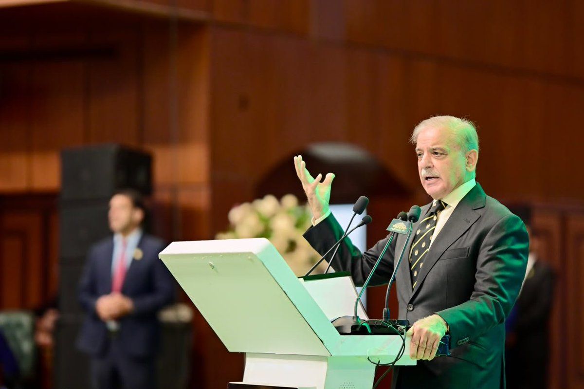 PakPMO's tweet photo. Prime Minister Muhammad Shehbaz Sharif addresses the International Youth Day Ceremony in Islamabad on 12 August 2026. https://t.co/cGmKi3pTuG