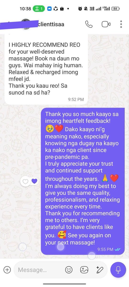 CebuMasahi's tweet photo. A heartfelt feedback from a valued client.  Thank you for the trust and continued support through the years! 
#ReoMasahista #ClientFeedback #ThankYou #MassageCebu #CebuMassage #cebu https://t.co/io3O0RzlpZ