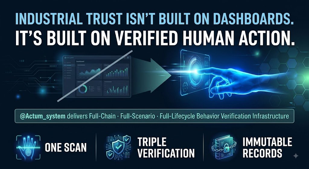 Web3Bright7's tweet photo. Industrial trust isn’t built on dashboards.
It’s built on verified human action.

@Actum_system delivers Full-Chain · Full-Scenario · Full-Lifecycle Behavior Verification Infrastructure.

One scan. Triple verification. Immutable records.

https://t.co/UiJUDl6pOV
#ACTUM #POHA https://t.co/0FmIstiw2Y