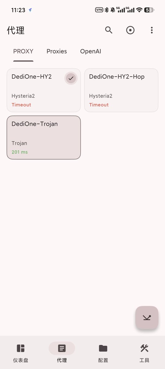 atongrun's tweet photo. Codex 帮我搭的节点。用移动的随身 WiFi 连接，总是 Time out，今天又让它搞了搞搞了一个自动切换的协议。联通的话就用 Hy2，移动网络下， Hy2 Time out 了就自动切换成 Trojan https://t.co/QLOMOElHE9