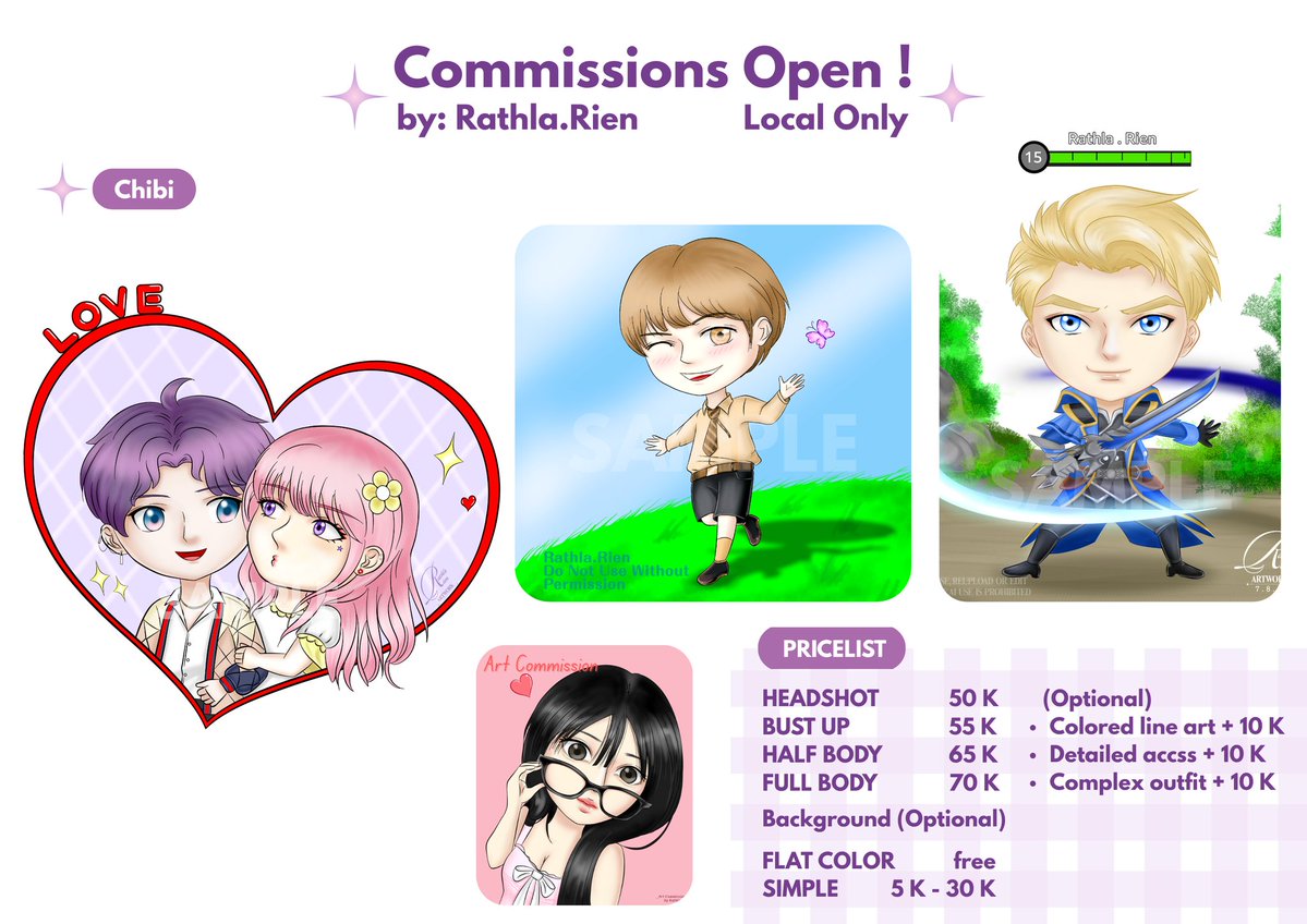 raaathla_'s tweet photo. 💜 &amp; 🔁 are highly appreciated, thank youu! ✨🙏

Haii semua, aku open commission art khusus local 🇮🇩. Please dm me if you are interested / mau tanya² dl jg bisa yaa.

Available for 3 slots.
TOS di reply👇

#commissionopen #opencommission https://t.co/GidrdCg5mk