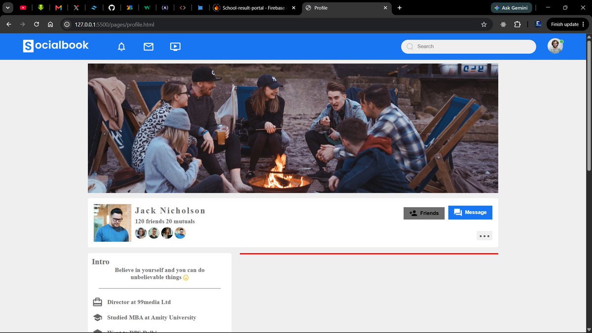 devmayor1's tweet photo. The SocialBook web app is almost complete. I’m currently building the user profile page. This project could easily have been built with React, but the challenge stack is HTML + Vanilla CSS. Not a bad challenge at all—it’s a great way to sharpen my frontend fundamentals. 🚀 https://t.co/1giTrEwq9n