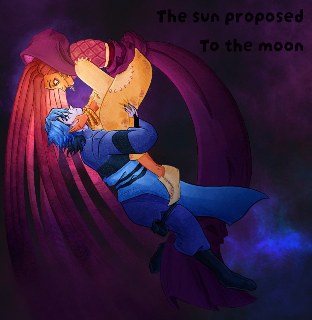 tsuagi's tweet photo. The sun proposed the moon 
To celebrate the eclipse 

#janka #gachikuta #jabberwonger #zankanijiku https://t.co/aqGag4THRT