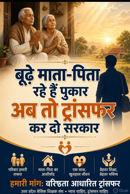 tomar_harvindra's tweet photo. 12 साल से घर से दूर, बुजुर्ग माता-पिता मजबूर—अब तो हो वरिष्ठता आधारित ट्रांसफर जरूर!

@myogiadityanath
@brajeshpathakup
@kpmaurya1
@BJP4UP
@anandibenpatel

@sureshkkhanna

@CMOfficeUP

@ChiefSecyUP

@yadavakhilesh

#वरिष्ठता_आधारित_अंतर्जनपदीय_स्थानांतरण https://t.co/i7TrzKb4aE