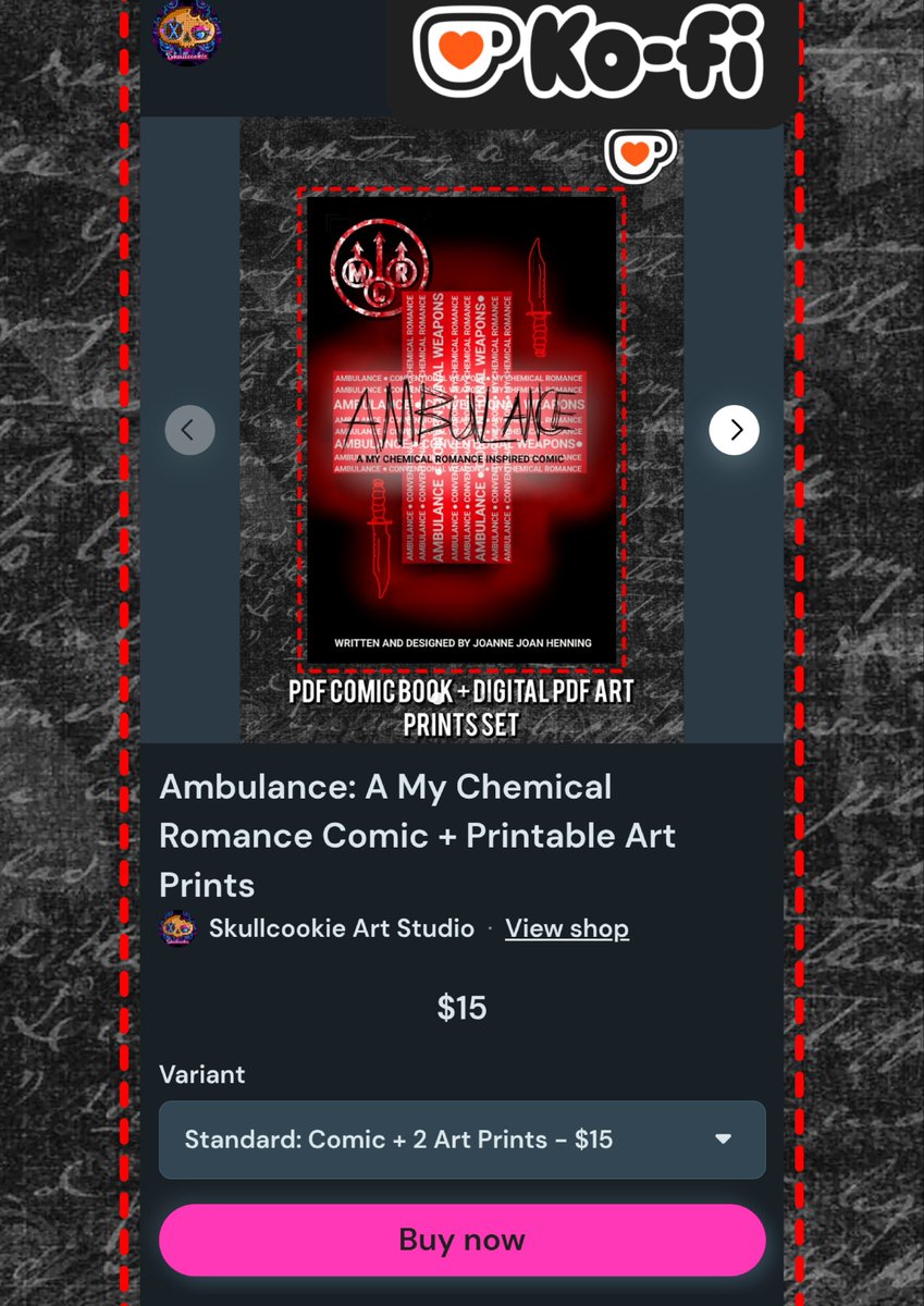 skullcookie_art's tweet photo. My comic book is up on my shop again, this time with standard and deluxe editions for purchase with cool pdf art prints. Link in bio or visit here: https://t.co/4lZvJikLej

Long live MCR #mychemicalromance #mcr #comicbook #kofishop #supportsmallbusiness https://t.co/TkNYGv5ZJe