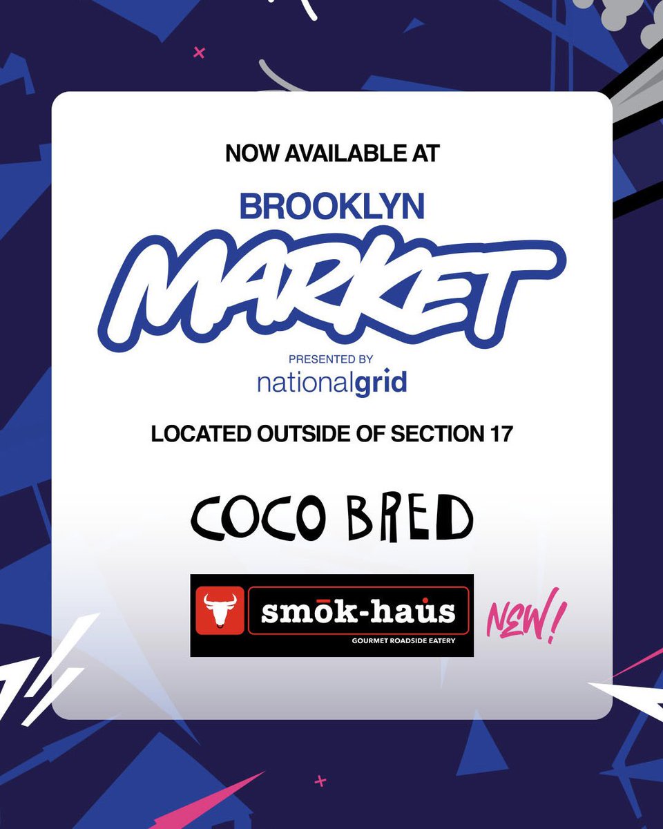barclayscenter's tweet photo. New vendors just announced! Swing by Brooklyn Market, presented by @nationalgrid, located by Section 17 on the concourse during our next game day 🏀 https://t.co/ZfSM6u5PN4