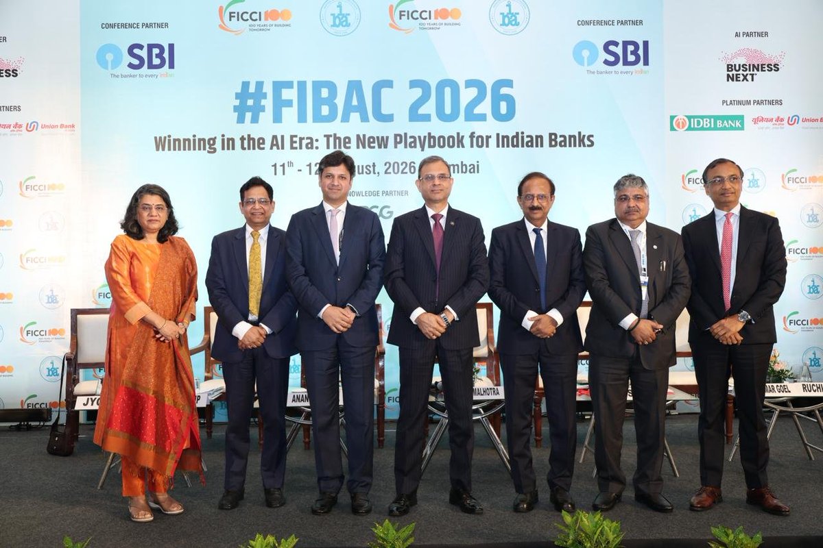 ChiefIba's tweet photo. #FIBAC2026 concludes in Mumbai! RBI Governor Shri Sanjay Malhotra's inaugural address set a powerful tone for "Winning in the AI Era: The New Playbook for Indian Banks" 
Over 2 days, top leadership from leading banks debated how AI is, (1/3)
@PIB_India @ficci_india @RBI @RBIsays https://t.co/a9s8JbGS7v