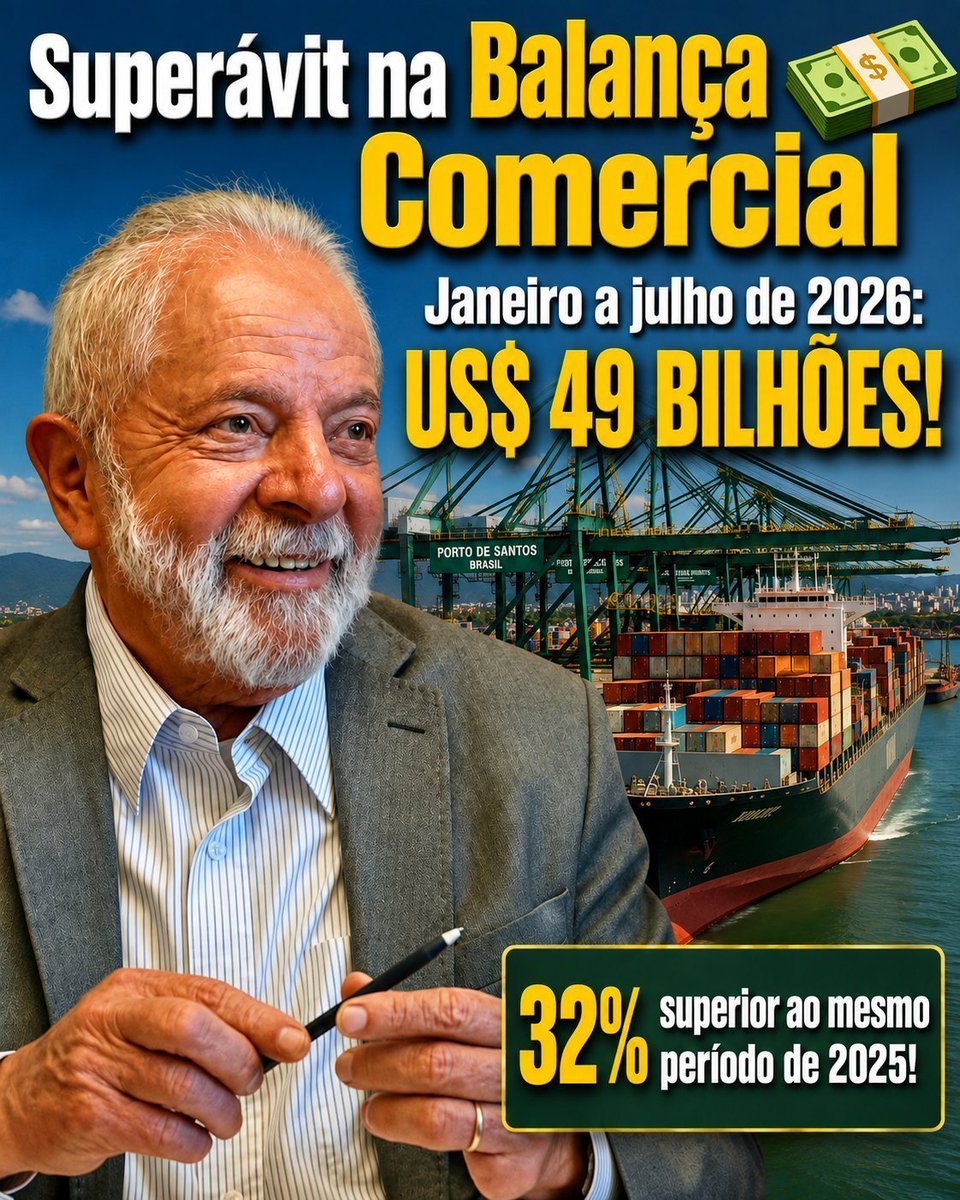CarlosS48442375's tweet photo. LULA GIGANTE 
Aqui não tem tarifaço, é superávit da balança  comercial no primeiro semestre, superior ao mesmo período do ano passado.
LULA TETRA. https://t.co/shXCDVzgtV