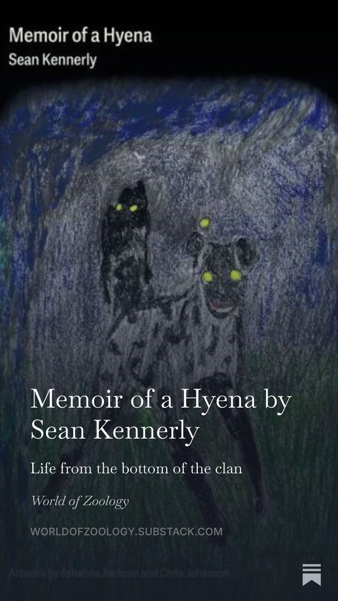 WorldofZoology's tweet photo. 🐾📚 BOOK REVIEW
Memoir of a #Hyena by Sean Kennerly is dark, funny, brutal and surprisingly moving. A remarkable journey into spotted hyena society, grounded in real animal behaviour.
★★★★☆ 4/5
My full review for World of Zoology 👇
https://t.co/aWp185Kfj6 https://t.co/L670fkyhyu