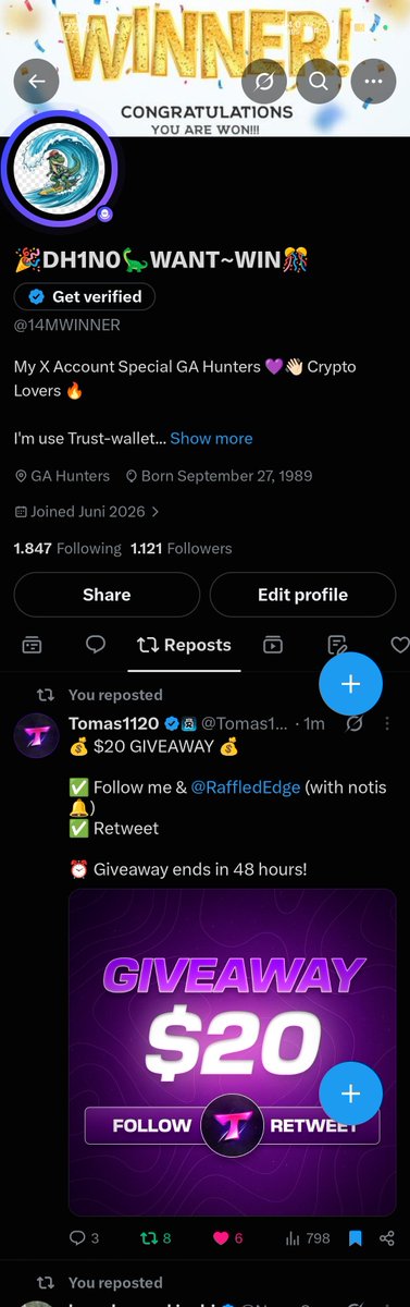 14MWINNER's tweet photo. @Tomas1120_ @RaffledEdge Done 😇🙏🏻 https://t.co/YAgx1x5JQk