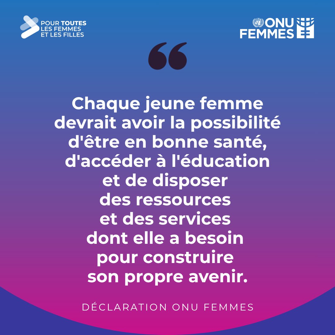 ONUFemmesMaroc's tweet photo. (1/2) Les jeunes femmes et les filles façonnent l’avenir.
Pourtant, les inégalités continuent de leur barrer la route.

A l'occasion de la #JournéeDeLaJeunesse, veillons à ce que chaque jeune femme et chaque fille puisse apprendre, diriger et s’épanouir. https://t.co/sN2op8InE0