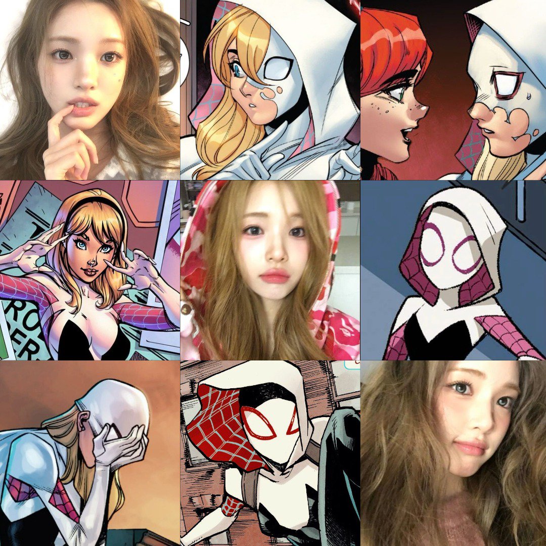 jiwpamine's tweet photo. When Gwen S. (Y) &amp; MJ (S) from two different Spider-Man universes meet and somehow end up dating each other.

Nyutella one tweet au. https://t.co/VP4EZz5zPc