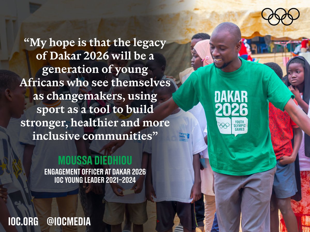 Olympics's tweet photo. 🌍 International Youth Day:  IOC Young Leader alumnus Moussa Diedhiou 🇸🇳 shared with us his journey from IOC Young Leader to leading the next generation towards #Dakar2026 and beyond.

📰 Read the full story 👉 https://t.co/FQMYYm1rKS https://t.co/yqYAiXyiDr