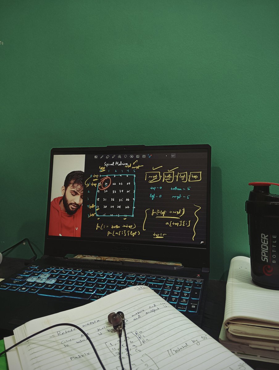 SUJALKRCODES's tweet photo. Day 24/30๐ฅ
โ
Spiral Transversal of Matrix.
One question left to Array's hard section.
#30DaysOfCodeChallenge #StriversA2ZDSASheet #DSA #Algorithms #Java #JavaProgramming #CodingJourney #LearningToCode #DSAJourney #ProblemSolving https://t.co/rjt6bRmv7d