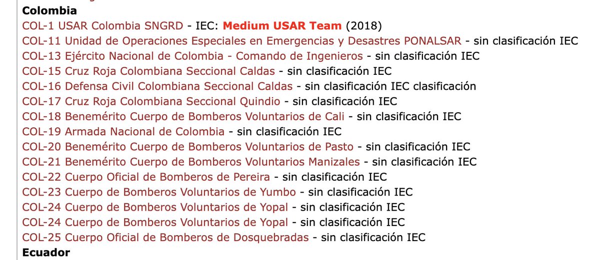 Melquisedec70's tweet photo. Atentos. Pues resulta que tenemos los equipos más grandes de Búsqueda y Rescate de INSARAG -USAR en el MUNDO; más que México, Chile, China, países europeos e incluso Estados Unidos. Estamos en la élite, en el top mundial.

- Colombia cuenta con 15 equipos USAR certificados (Urban Search and Rescue, Búsqueda y Rescate Urbano) que utilizan herramientas técnicas especializadas para rescatar personas atrapadas en estructuras colapsadas por sismos o explosiones. 
- Entre ellos están los de la Cruz Roja, Ejército, Policía, Armada, Defensa, Civil, la UNGRD y bomberos de Cali, Caldas, Pasto, Manizales, Pereira, Yumbo, Yopal y Dosquebradas. 

- INSARAG (International Search and Rescue Advisory Group) o Grupo Asesor Internacional de Operaciones de Búsqueda y Rescate. Es la red mundial de más de 90 países y organizaciones bajo el sistema ONU que fija normas y métodos para la respuesta ante terremotos y desastres urbanos. 

Y no, los queridos topos mexicanos no hacen parte de estos grupos. Mil gracias a ellos por su apoyo. 

-
