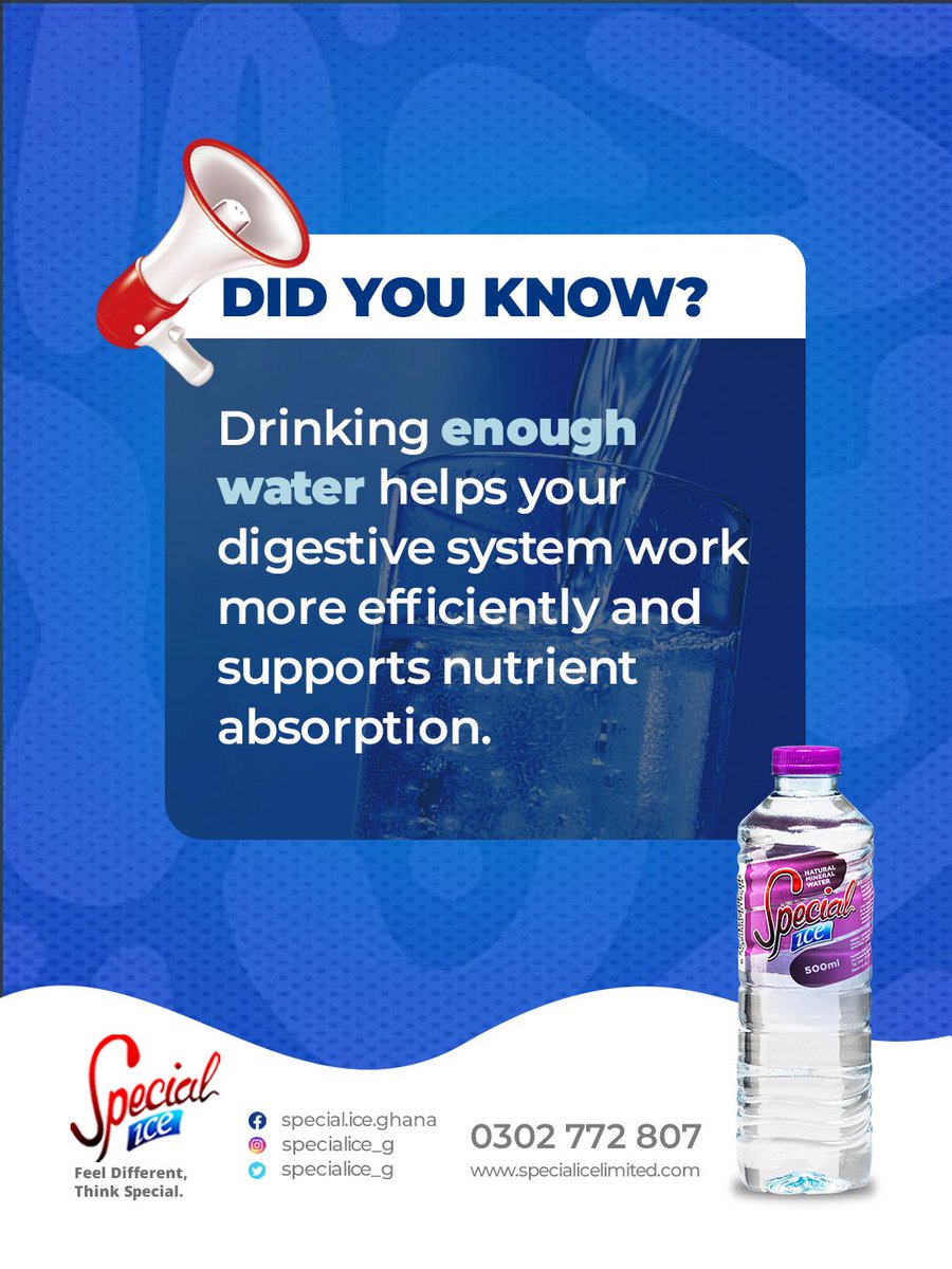 SpecialIce_gh's tweet photo. Keep your body refreshed and your digestion on track with Special Ice. 💙

Stay hydrated. Stay refreshed. Stay healthy.

#SpecialIce 
#DidYouKnow 
#HydrationMatters 
#StayHydrated https://t.co/2xmGWFEbzC