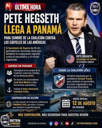 Pedro_vrae's tweet photo. Cumbre de la Coalición contra los Cárteles de las Américas (A3C).

La Ciudad de Panamá es el centro de la reunión cumbre de la Coalición contra los Cárteles de las Américas (#A3C), también llamada "Escudo de las Américas". El encuentro reúne a representantes de 20 países para coordinar operaciones conjuntas contra el narcotráfico, el lavado de dinero y el tráfico de armas.
Participan, ministros de seguridad, jefes de defensa y altos mandos militares de países del hemisferio, incluyendo la presencia del secretario de Guerra de Estados Unidos, Pete Hegseth.

Pasar del diálogo a las acciones.
La #Cumbre que se lleva a cabo de manera simultánea con los ejercicios militares combinados Panamax 2026, busca pasar del discurso político a acciones operativas coordinadas entre las naciones aliadas.
Al mismo tiempo, se busca desarticular las finanzas criminales y las redes delictivas transnacionales que emplean tecnología avanzada.
A la vez, fortalecer la cooperación en seguridad regional impulsada por Estados Unidos junto a socios de América Latina y el Caribe.
Países participantes.
Norte, Centroamérica y el Caribe: 
Estados Unidos, Panamá, Costa Rica, El Salvador, Honduras, República Dominicana, Trinidad y Tobago, Bahamas, Belice, Guatemala y Jamaica.
Sudamérica: 
Argentina, Bolivia, Chile, Ecuador, Guyana, Paraguay, Perú y Colombia, además de contar con la convergencia de delegaciones de alto nivel técnico, de defensa y de seguridad interior de la región.
Los únicos que no participan son #México y #Brasil, dada a las posiciones ideológicas de sus gobernantes, y que, con el tiempo serán los más perjudicados.
Esta importante Cumbre se lleva a cabo (ayer y hoy) en la Ciudad de #Panamá. La elección de Panamá como sede responde a su posición geoestratégica como bisagra del continente y a su rol logístico en el control de flujos fronterizos y marítimos en la región.