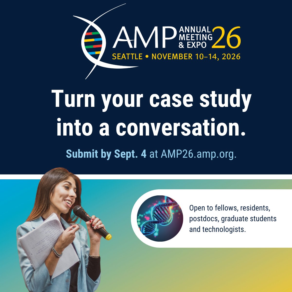 AMPath's tweet photo. Fellows, residents, postdocs, graduate students and technologists: 📅Submit your #AMP2026 case study by Sept. 4!

Download our tips for crafting a competitive submission: https://t.co/PBEZ11csVq

See criteria and submit: https://t.co/glawkLFOKj https://t.co/YMBNQ5Hw8Z