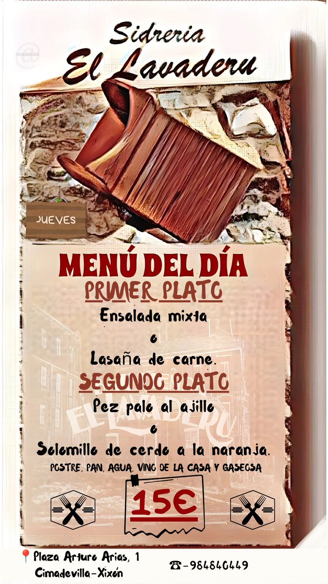 elavaderu's tweet photo. 🍽️ Menú jueves 13-8-2026  🍽️    #cimadevillagijón #Xixón #Gijón #Asturies💙💛 #Asturias https://t.co/U6ZBYMcXJl