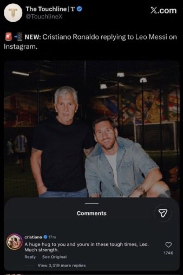 marklfcx's tweet photo. Pep Guardiola on Cristiano Ronaldo sending condolences to Lionel Messi after the heartbreaking passing of Messi’s father.

🗣️ “For years, people told us Cristiano and Leo were enemies. They compared every goal, every trophy, every record. But when something like this happens, football disappears. There is no Ronaldo. There is no Messi. There is only one human being reaching out to another human being who is hurting.”

“When I heard Cristiano had sent his condolences to Leo, it touched me deeply. Because Cristiano understands what it means to lose someone who shaped your life. He didn’t need to say much. Sometimes a simple message from someone who understands your pain can mean more than a thousand words.”

“Leo has spent his entire life carrying expectations, making millions of people happy and giving everything to football. But right now, he doesn’t need to be Lionel Messi, the greatest footballer of his generation. He is simply a son mourning his father.”

“And I think Cristiano understood that immediately. For more than fifteen years, they were placed against each other. Who scored more? Who won more? Who was better? But in a moment like this, all those questions become meaningless.”

“Cristiano reaching out to Leo shows something beautiful. Their rivalry may have divided football fans, but perhaps only two people who lived through that extraordinary era can truly understand what the other sacrificed.”

“Today there is no rivalry. No Ballon d’Or. No Champions League. No records. No GOAT debate. Just compassion.”

“I hope Leo knows that he doesn’t have to be strong every second. He can grieve. He can cry. He can miss his father. And he can take comfort in knowing that people from every corner of football are standing beside him.”

“Cristiano and Leo gave us some of the greatest moments football has ever seen. But this moment reminds us that behind the legends are human beings, families and emotions.”

“Sometimes the most beautiful thing football can produce isn’t a goal or a trophy. It’s two rivals putting everything aside and reminding each other that, when life hurts, humanity comes before football.”
