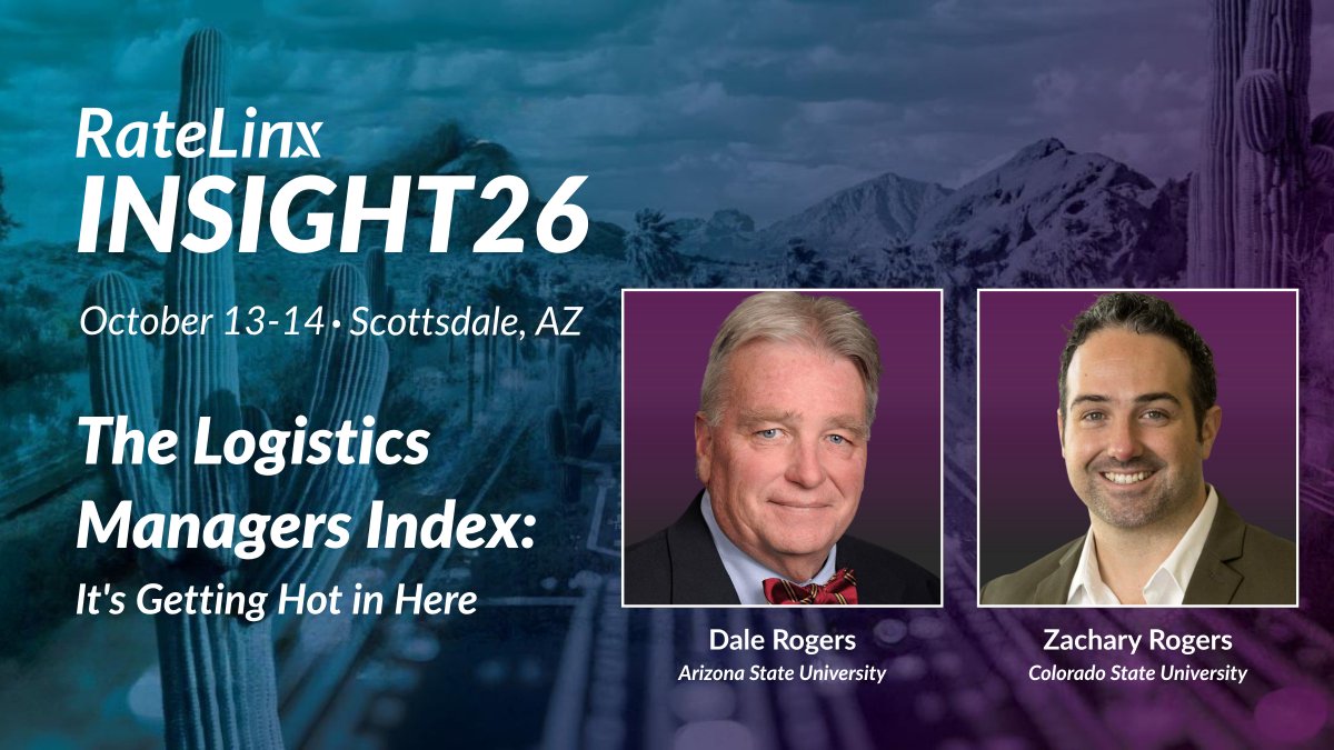 RateLinx's tweet photo. Returning to INSIGHT 26 📊

Dr. Dale Rogers (@ASU) and Dr. Zac Rogers (@ColoradoStateU) join us again to share insights from The Logistics Managers Index and what it’s telling us about today’s logistics landscape. 

🔗 Join us at no cost — register here: https://t.co/0vGlIXUuFY https://t.co/UPG1QQcNPH