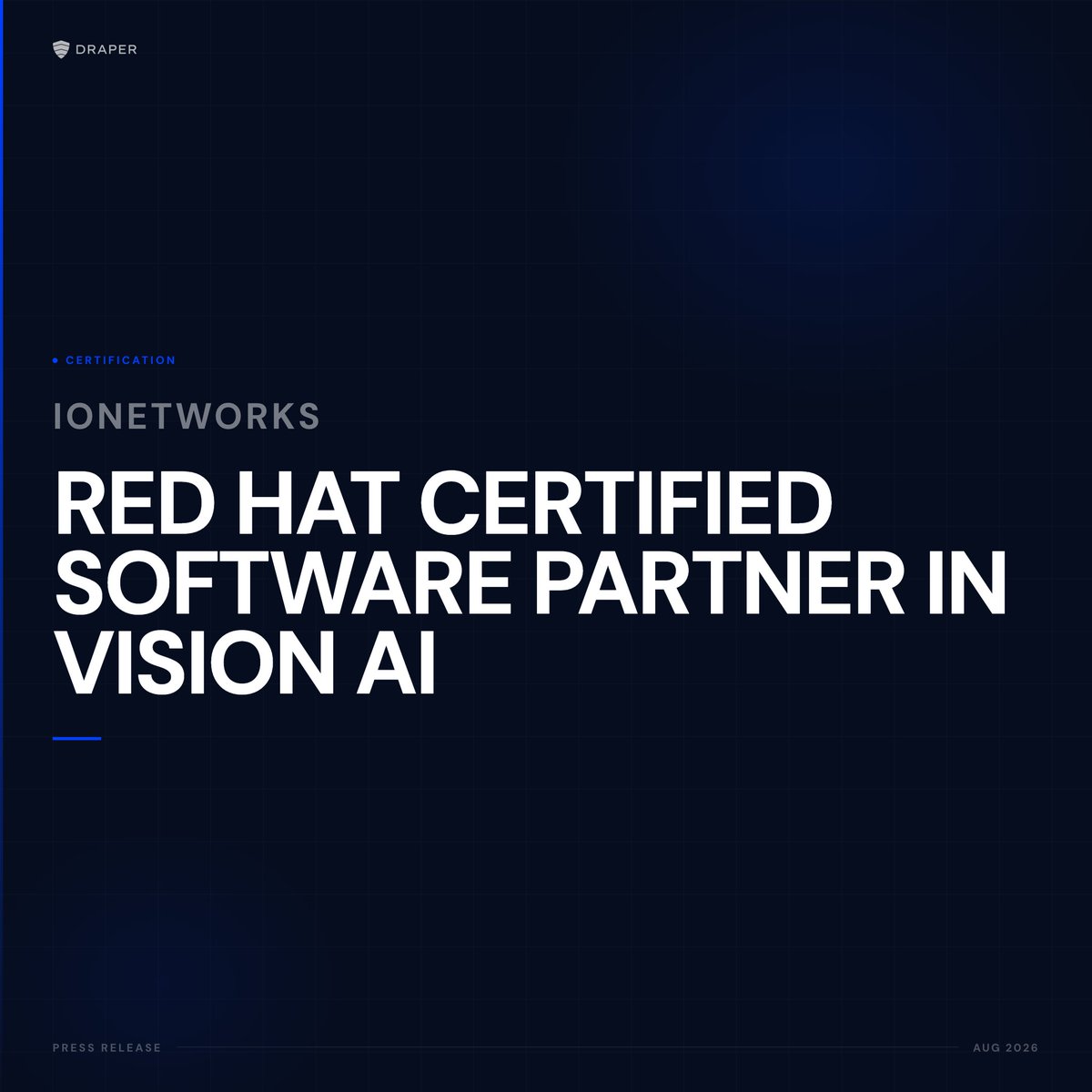 DraperVC's tweet photo. https://t.co/IVXYb4nfYV just became a @RedHat Certified Software Partner.

They’re one of the only companies in Asia-Pacific to earn that status in Vision AI.

Their flagship system, AIONXIS, is now live for enterprise and government buyers worldwide to find and deploy.

Governments and enterprises are done outsourcing their data.

They want AI that runs on their own servers, under their own rules, with a full paper trail on the software underneath it.

That's becoming a hard requirement for anyone selling into defense, semiconductors, or critical infrastructure.

AIONXIS is built for exactly that.

It runs deep on Red Hat Enterprise Linux and OpenShift AI meaning that it gives customers a trust architecture. Over 90% of the Fortune 500 already run on Red Hat’s stack.

Within 60 days of certification, AIONXIS landed inside a top 5 global IC design company, a major Japanese cross-border conglomerate, and national defense and government security agencies.

Every enterprise AI company hits the same wall eventually where the tech works, but the compliance and security review takes forever.

Riding on Red Hat's certification cuts that review time down, because the trust work is already done at the infrastructure layer.

Congratulations to the ioNetworks team!