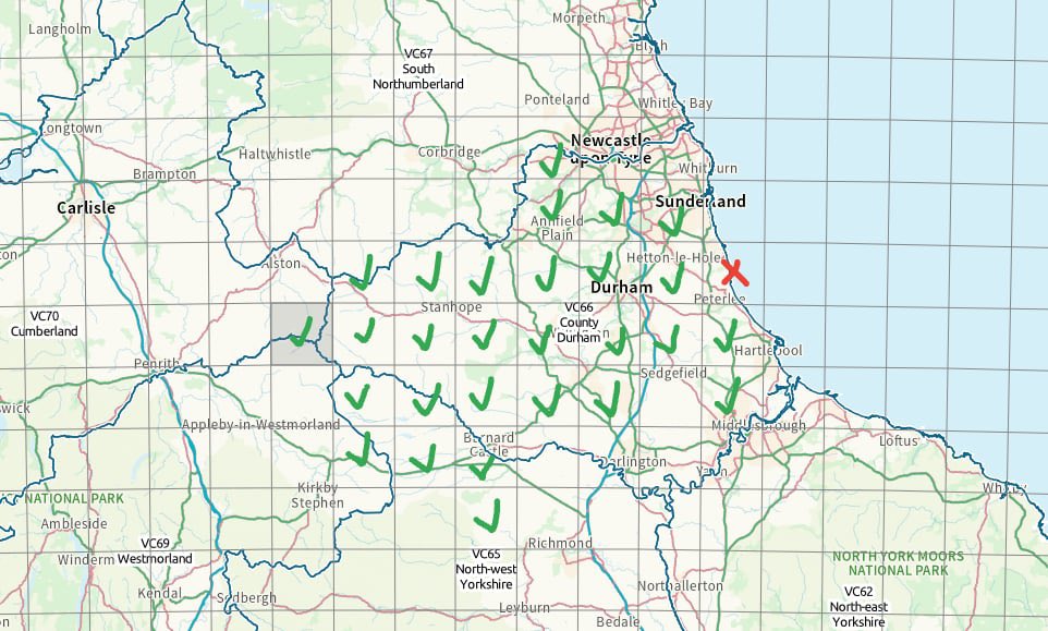 DBC_Woodcock23's tweet photo. Rudimentary Provisional map at 10km scale for Confirmation of Breeding Scolopax in Old Durham 2020-2026

30 Hectads confirmed to hold breeding birds compared to the 2000 Atlas Map (1988-1993) which illustrated birds in 22 squares.

The Red X =no breeding in current surveys https://t.co/0qJLVwyztS