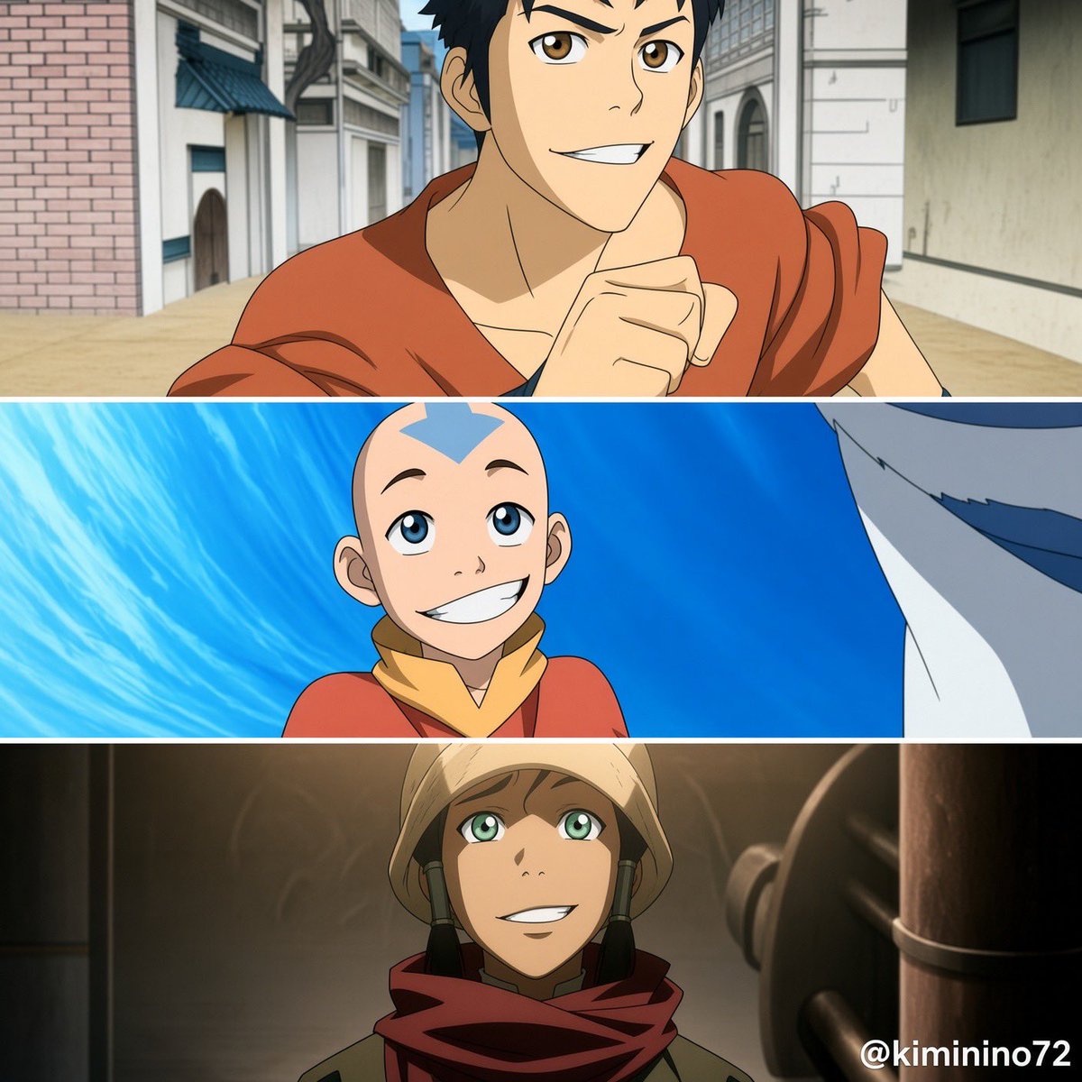 Kiminino72's tweet photo. How did Wan, Aang and Korra inherit the same mischievous smile? https://t.co/aLDirtmmc0